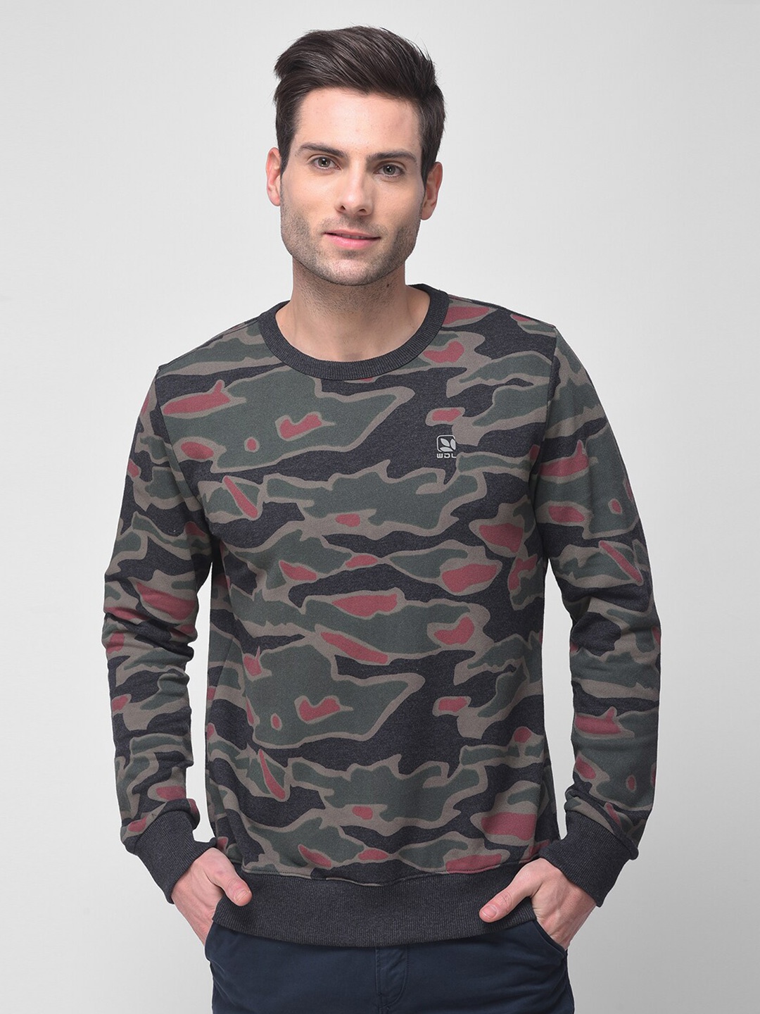 

Woodland Men Olive Green & Black Printed Cotton Sweatshirt