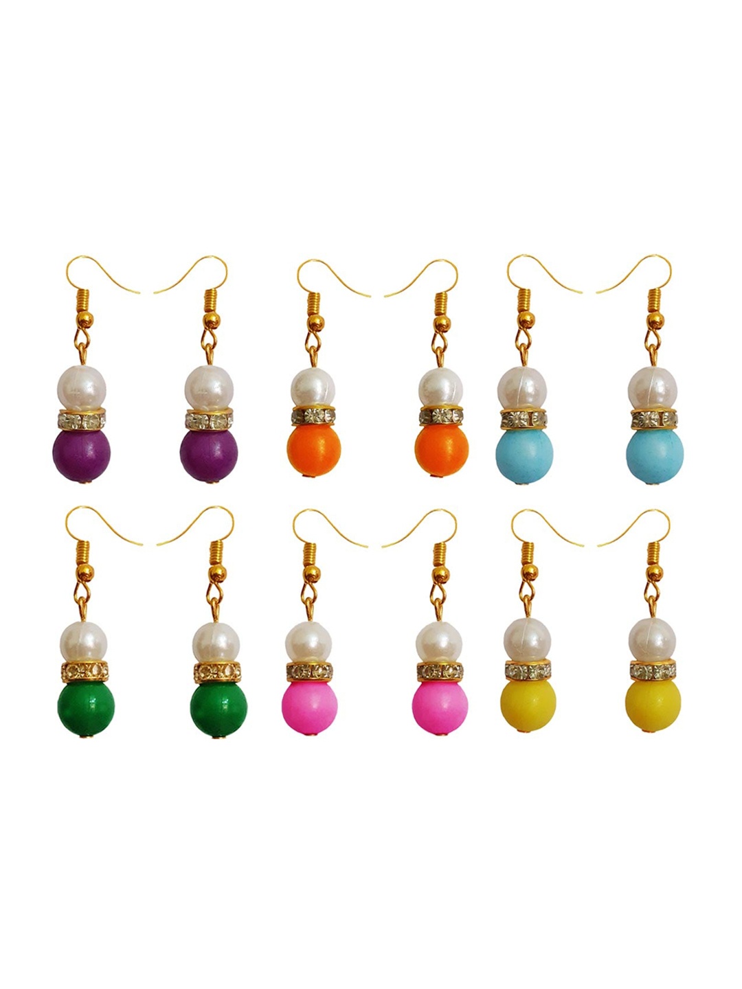 

RICH AND FAMOUS Gold-Plated Set Of 6 Contemporary Pearl Drop Earrings, Multi