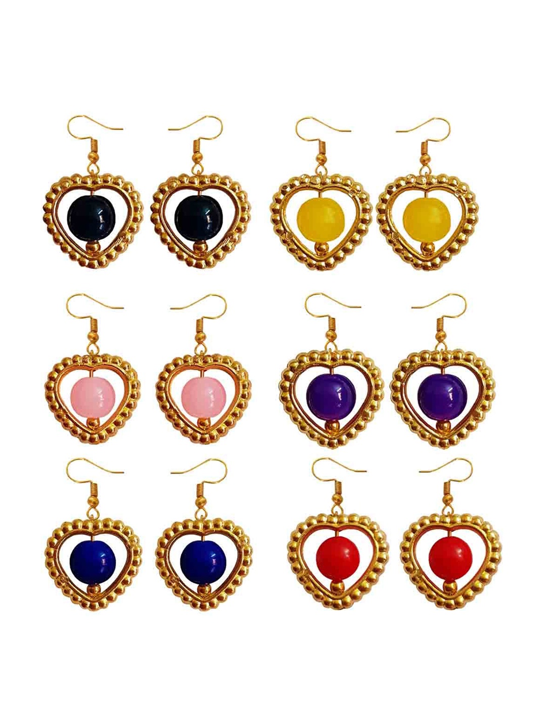 

RICH AND FAMOUS Set of 6 Gold-Toned & Blue Pearl Contemporary Drop Earrings