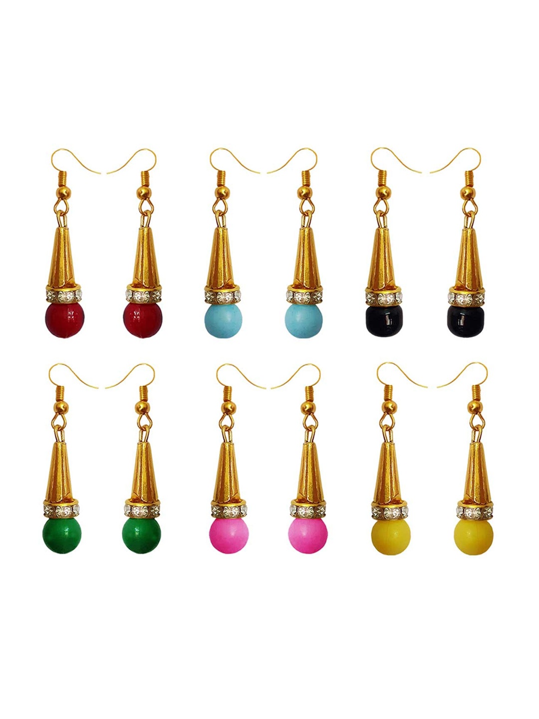 

RICH AND FAMOUS Set of 6 Gold-Plated Contemporary Pearl Drop Earrings, Red