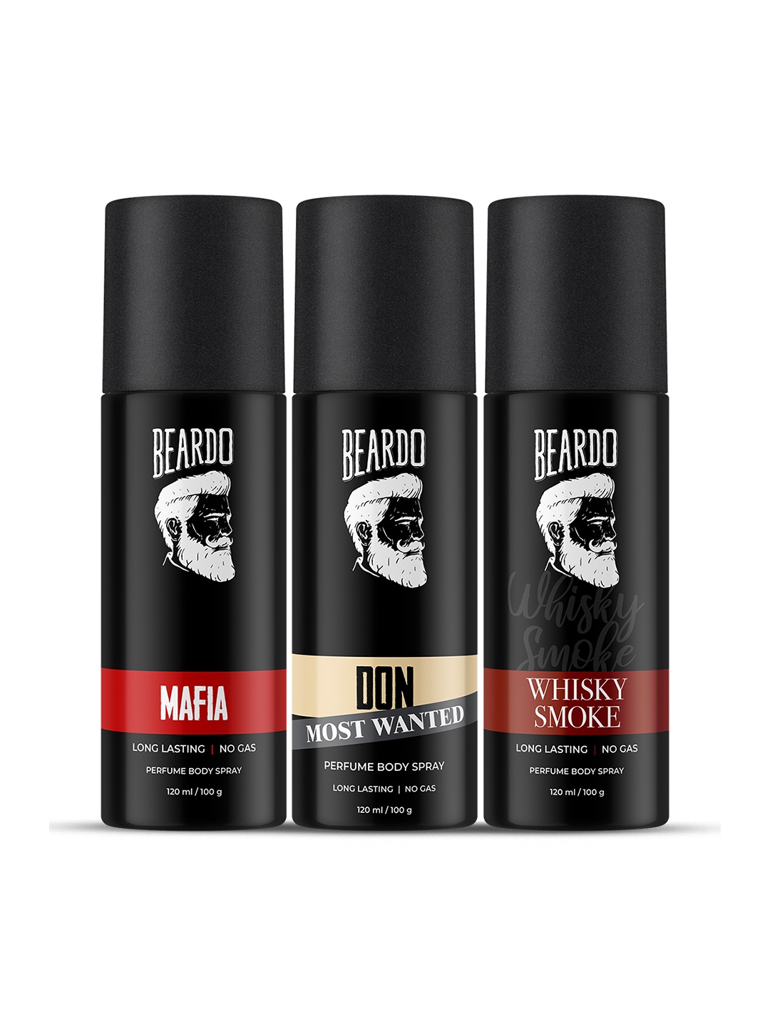 

BEARDO Set of 3 Long Lasting Perfume Body Spray 120 ml(100 g) each, Black