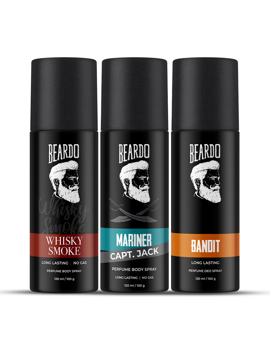 

BEARDO Set of 3 Long Lasting Perfume Body Spray 120 ml (100 g) each, Black