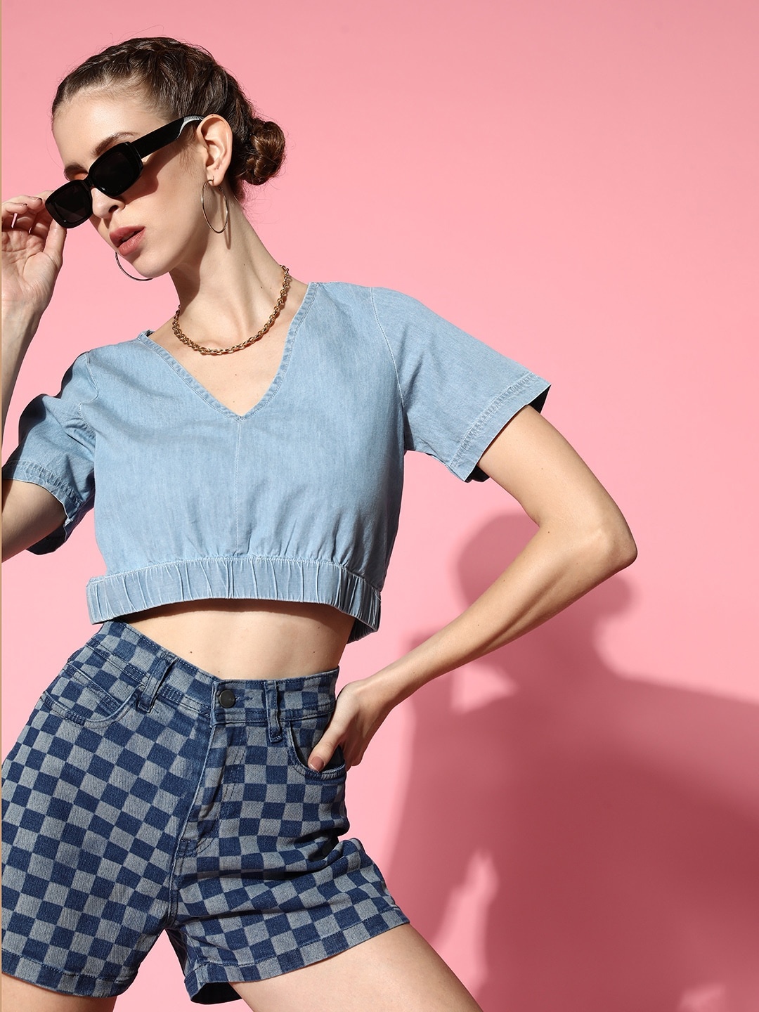 

DressBerry Blue Solid Bra Top & Vest