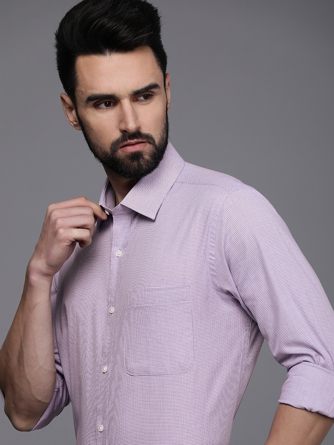 

Raymond Men Purple & Blue Slim Fit Printed Pure Cotton Formal Shirt