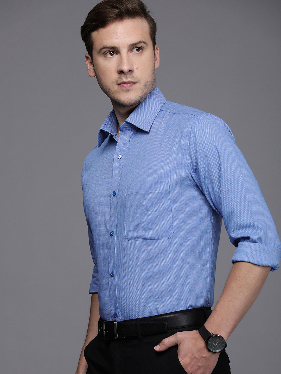 

Raymond Men Blue Self Design Slim Fit Pure Cotton Formal Shirt