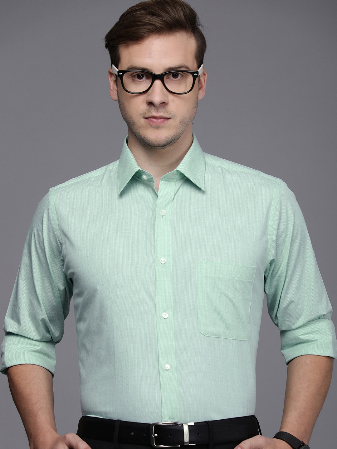 

Raymond Men Green Slim Fit Micro Checks Formal Shirt
