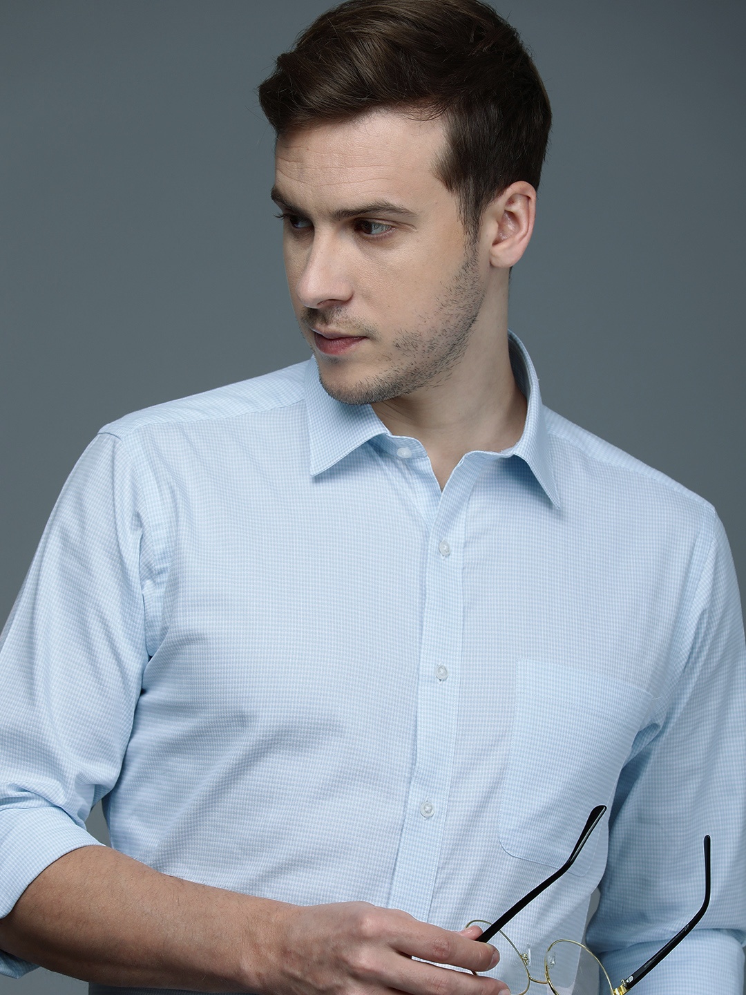 

Raymond Men Blue Slim Fit Self Design Pure Cotton Formal Shirt