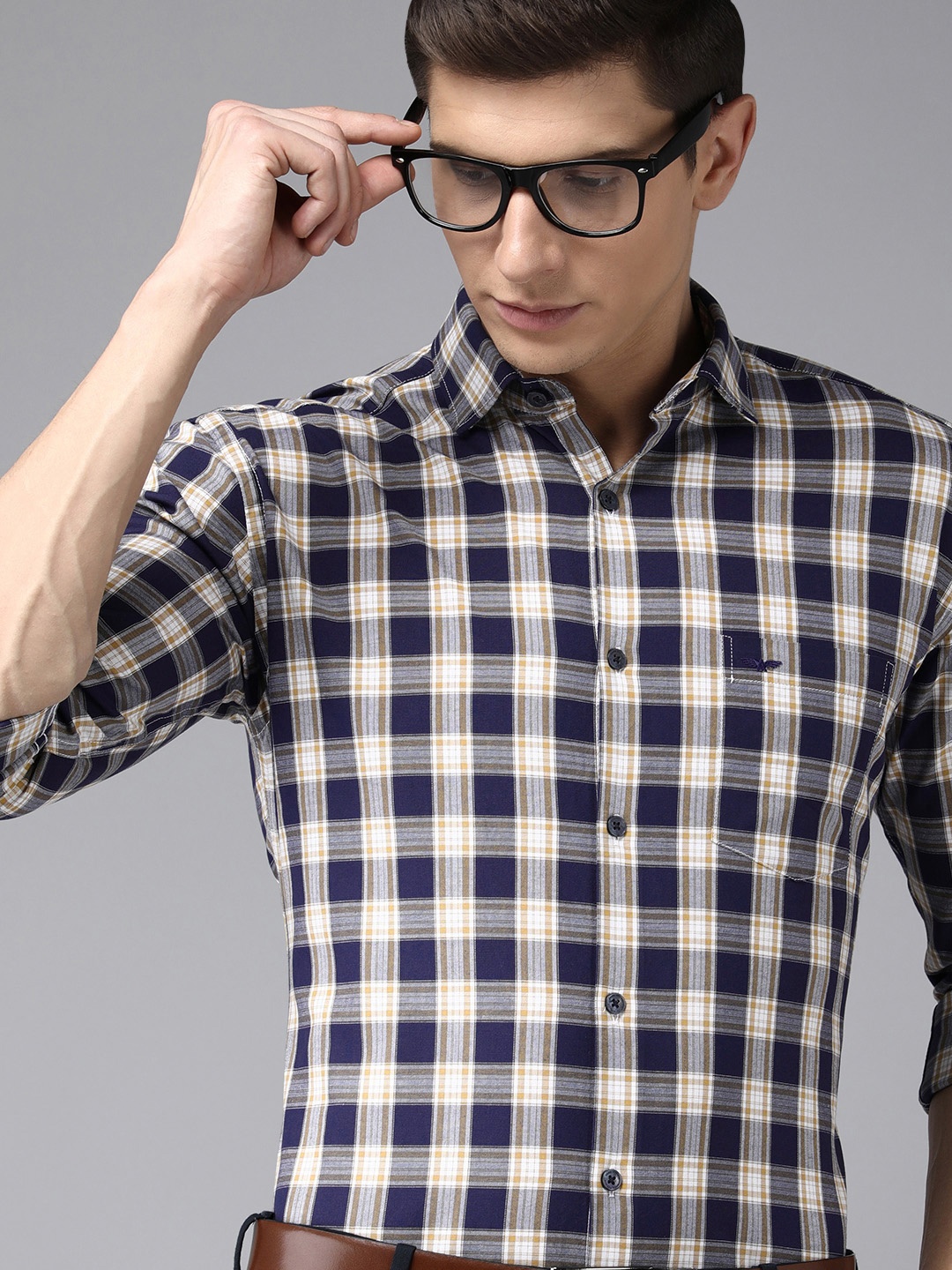 

Park Avenue Men Blue & Beige Slim Fit Checked Formal Shirt