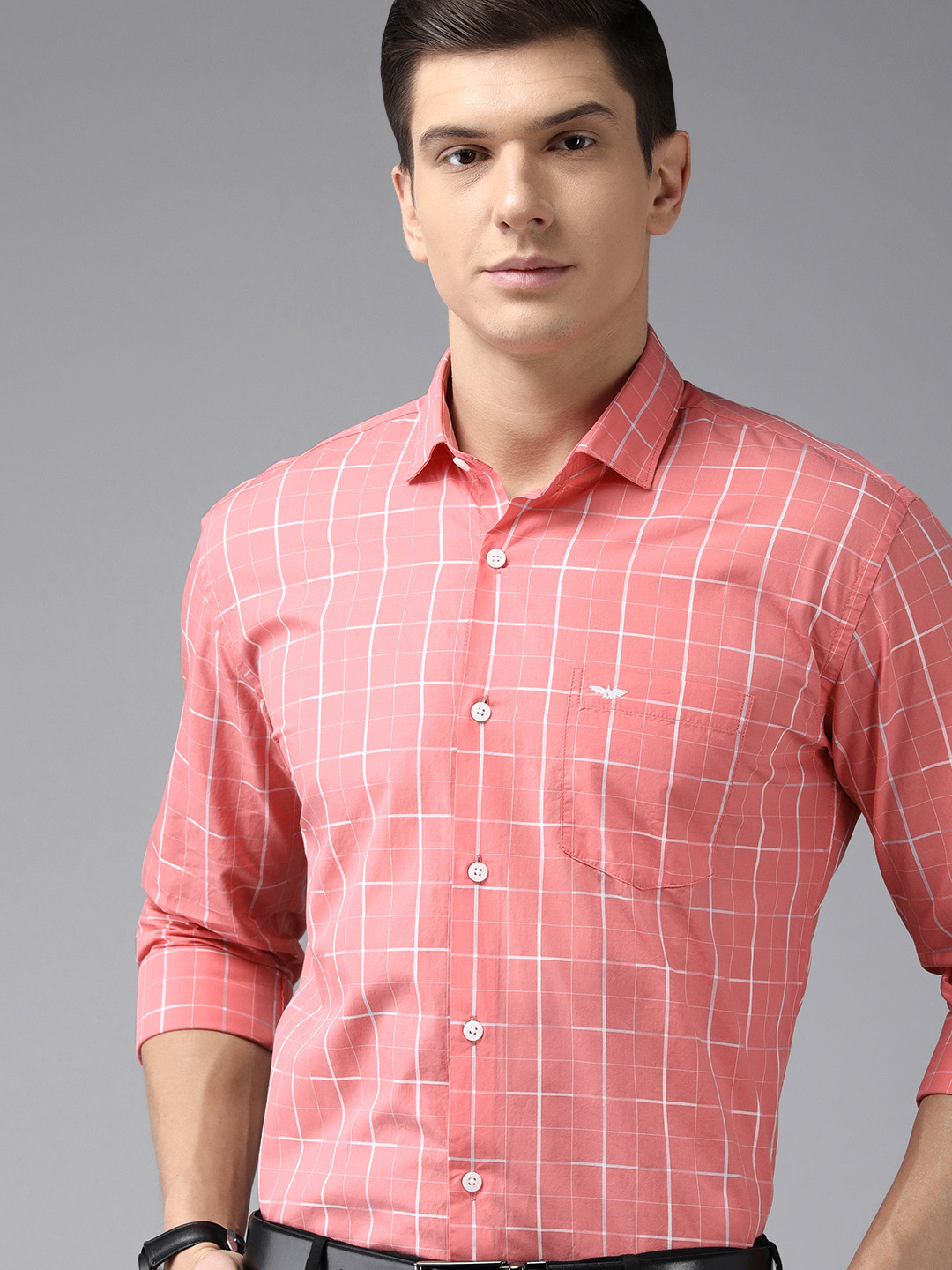 

Park Avenue Men Pink Slim Fit Windowpane Checks formal Shirt