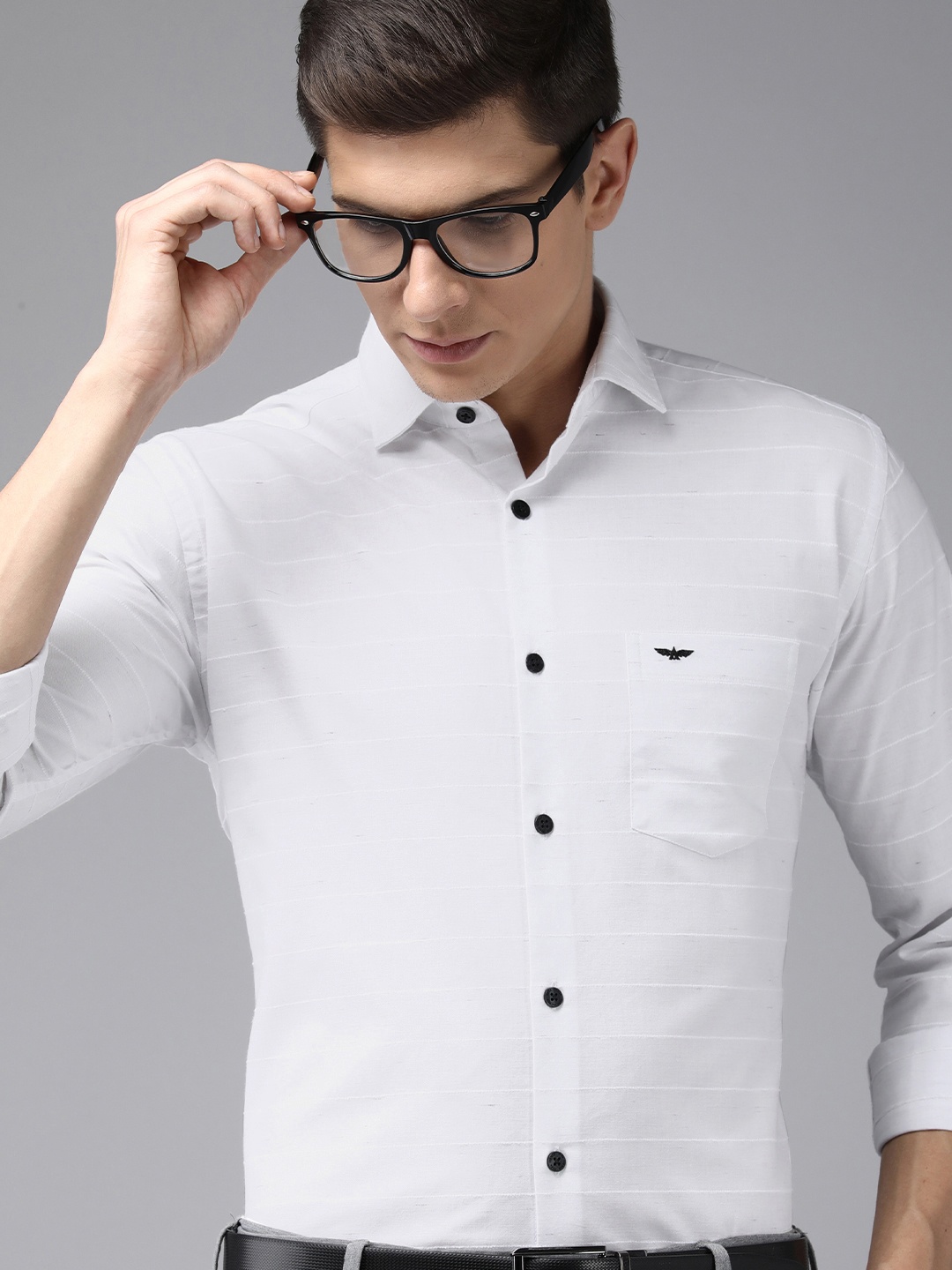 

Park Avenue Men White Slim Fit Horizontal Stripes Opaque Self Design Pure Cotton Shirt