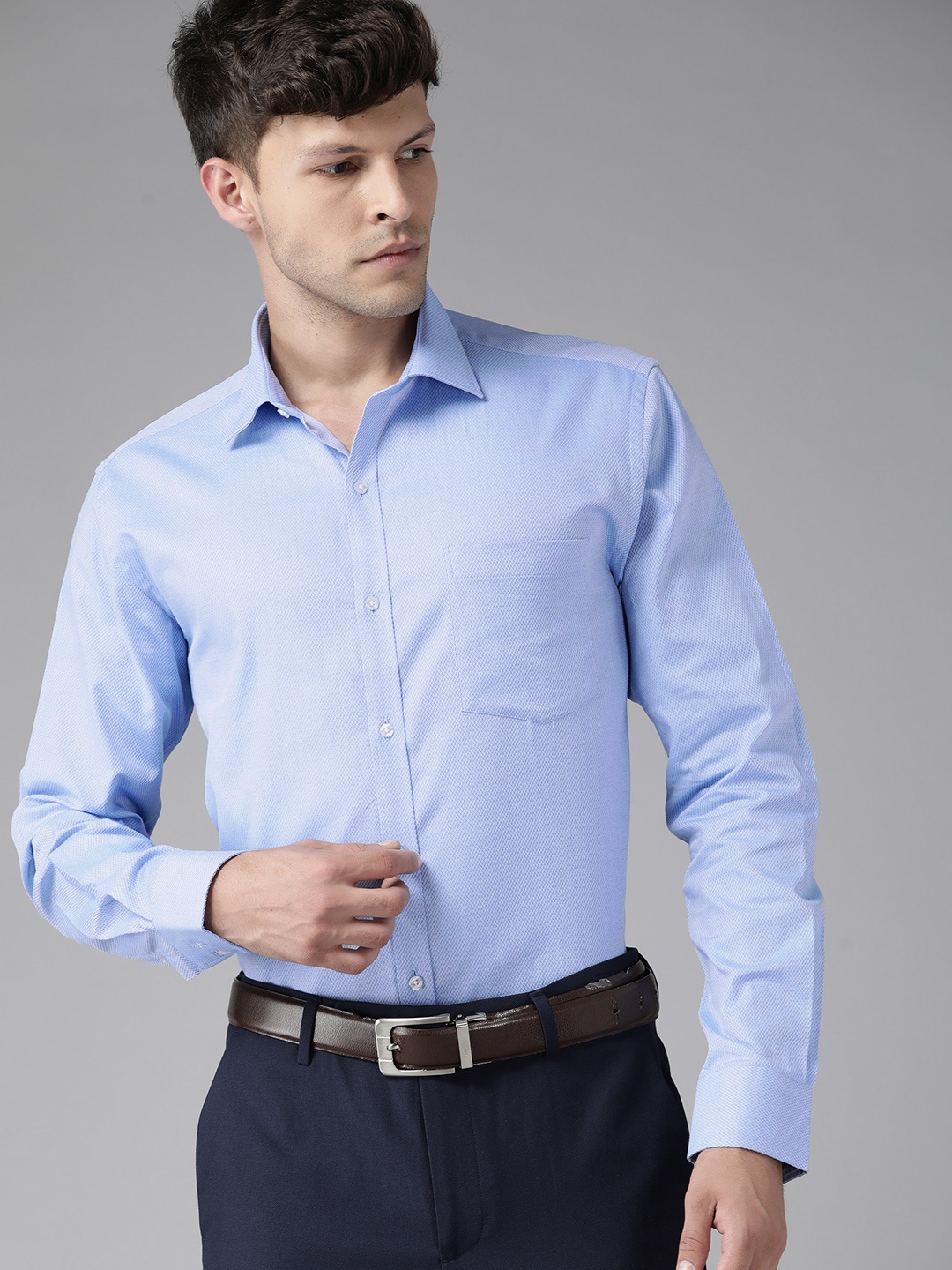 

Park Avenue Men Blue Pure Cotton Self Design Slim Fit Formal Shirt