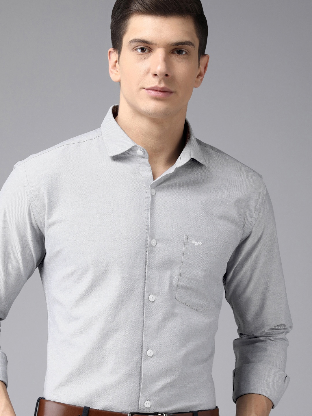 

Park Avenue Men Medium Grey Slim Fit Solid Opaque Pure Cotton Formal Shirt