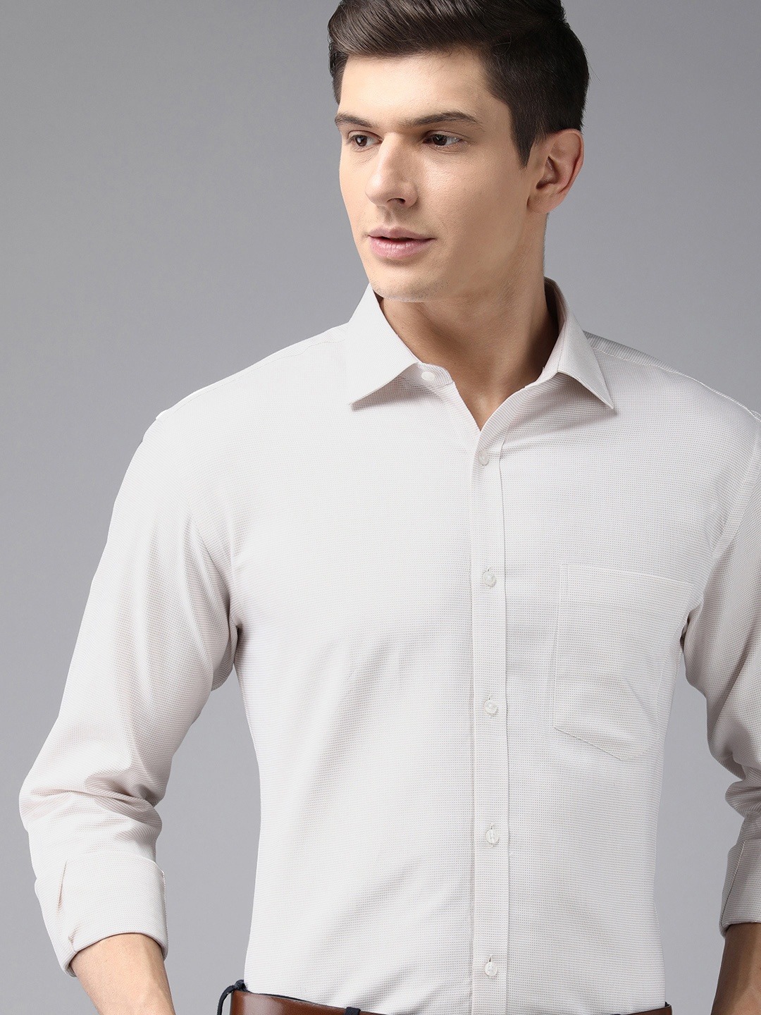 

Park Avenue Men White Slim Fit Textured Opaque Self Design Pure Cotton Formal Shirt