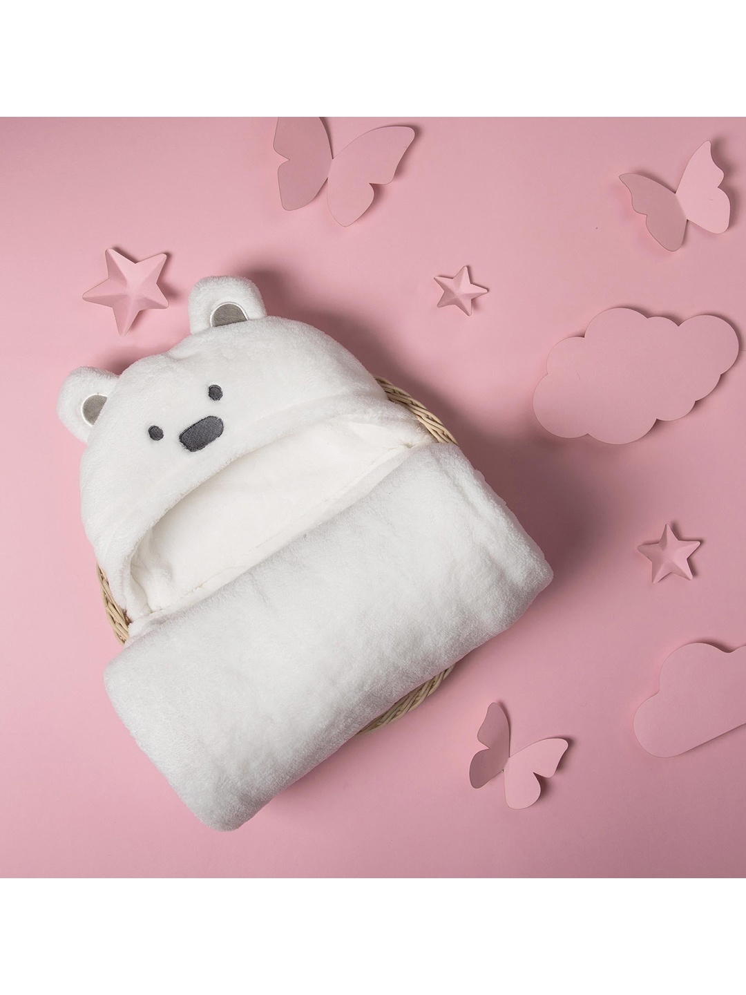 

KICKS & CRAWL White & Grey Mild Winter 150 GSM Hooded Blanket Cum Wrapper