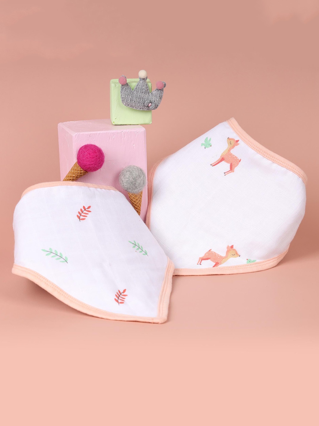 

KICKS & CRAWL Kids Pack Of 2 White & Orange Printed Organic Cotton Bibs