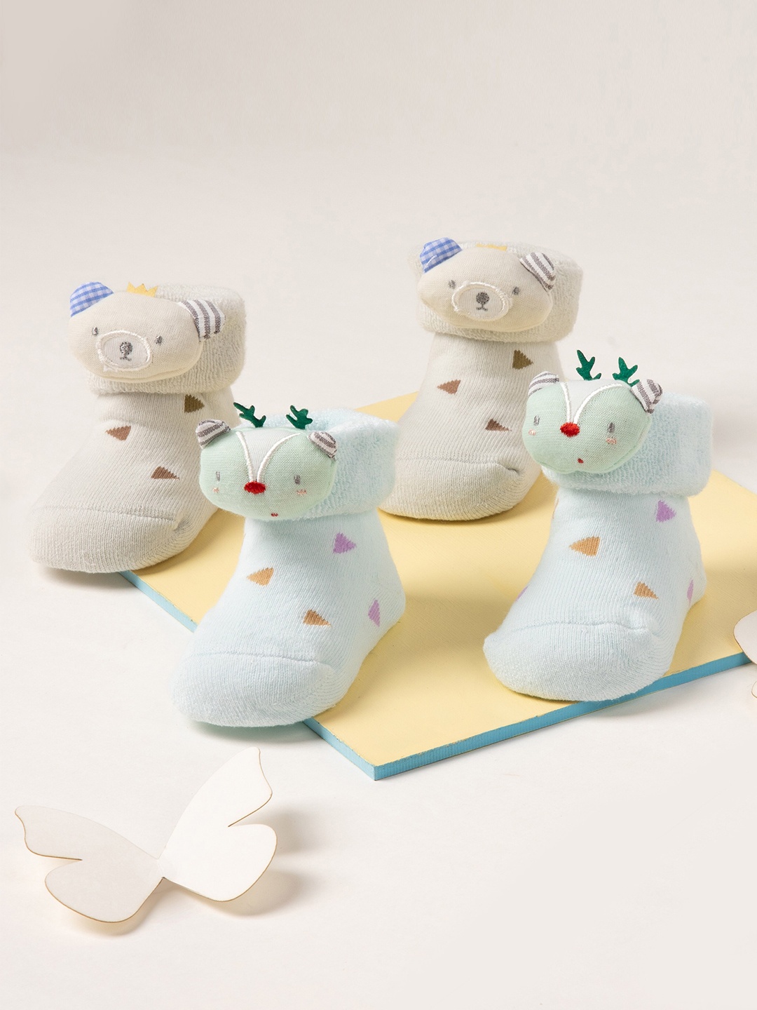 

KICKS & CRAWL Pack of 2 White & Blue Teddy & Reindeer 3D Socks