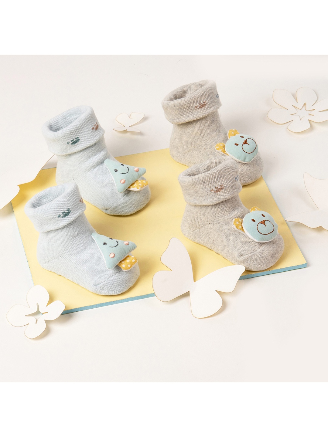 

KICKS & CRAWL Kids Pack Of 2 Blue & Grey Patterned Above Ankle-Length Socks