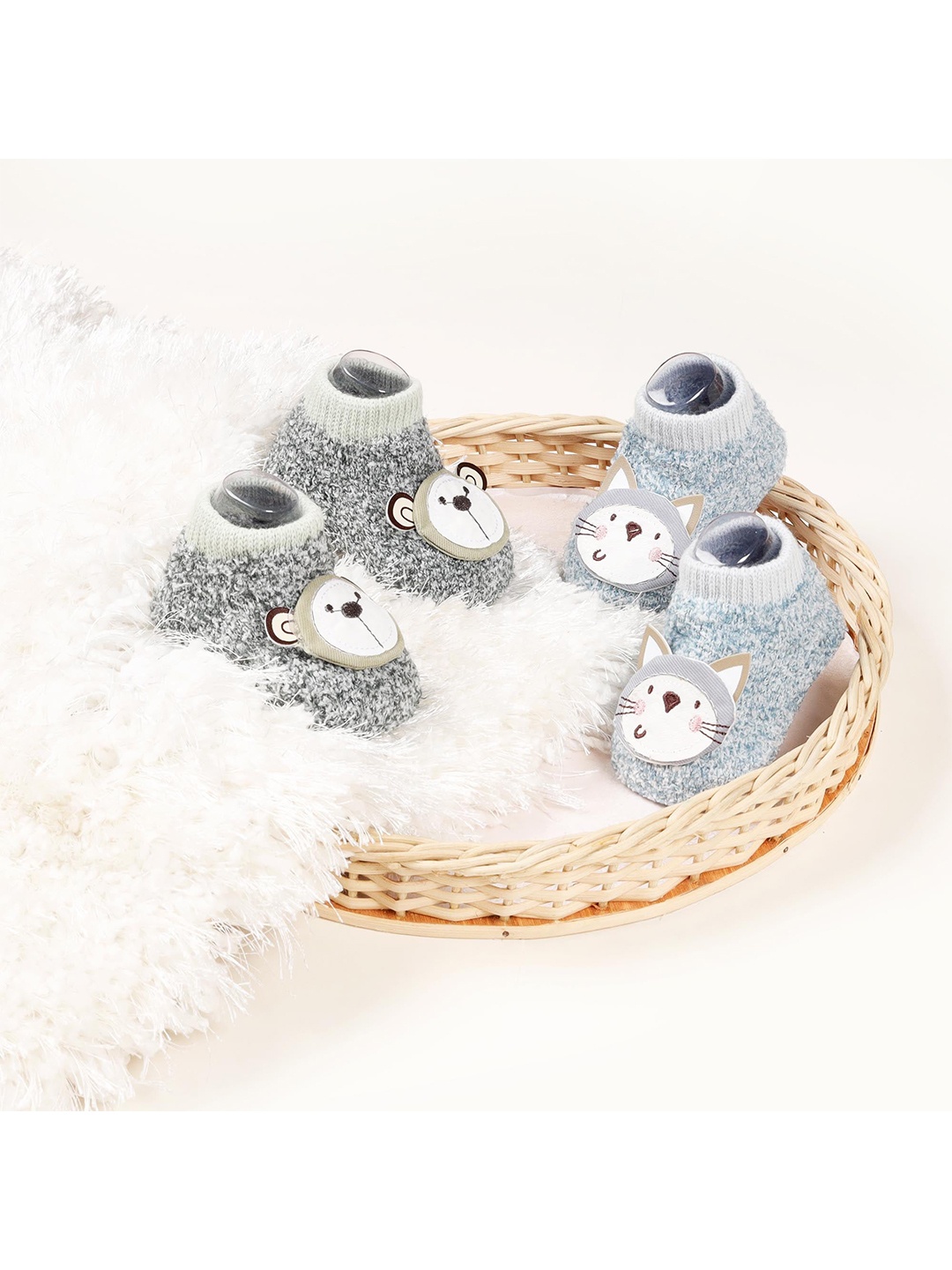 

KICKS & CRAWL Unisex Kids Grey & Blue Pack of 2 Knit Socks
