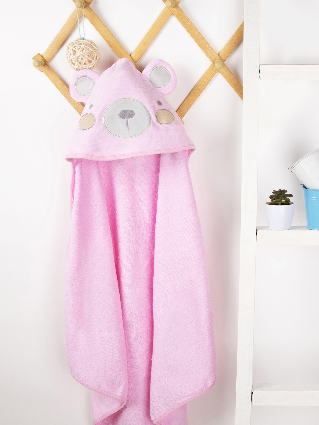 

KICKS & CRAWL Infant Kids Pink Solid 270 GSM Cotton Hooded Bath Towel