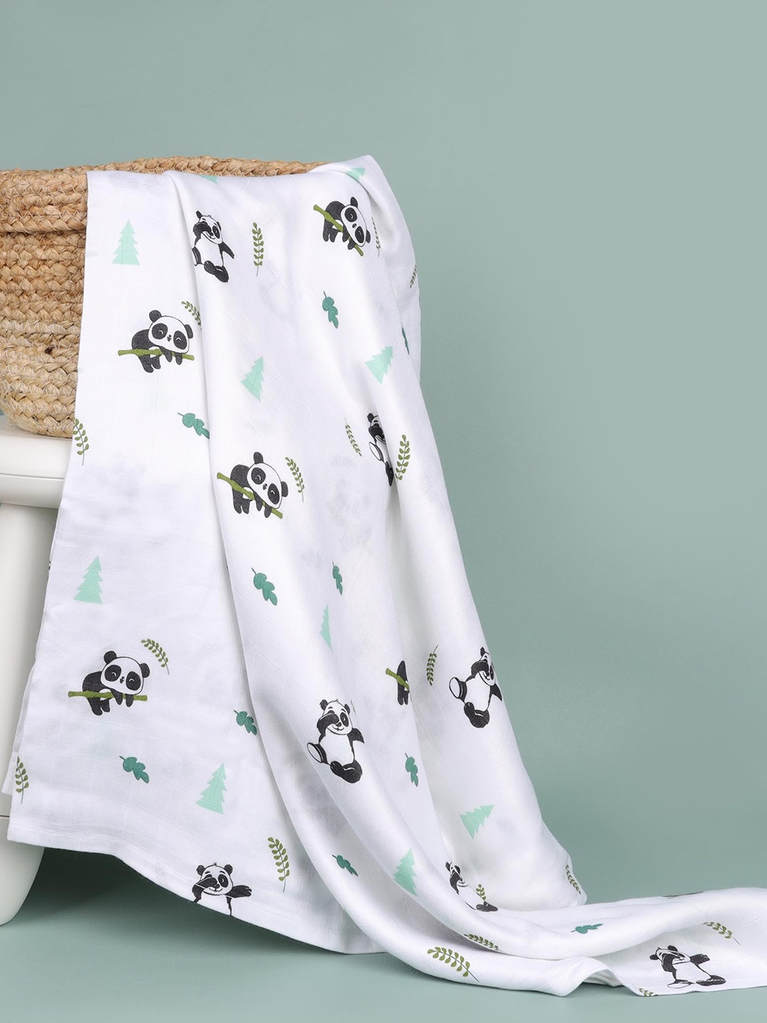 

KICKS & CRAWL Kids White & Black Printed Baby Panda Bamboo Swaddle