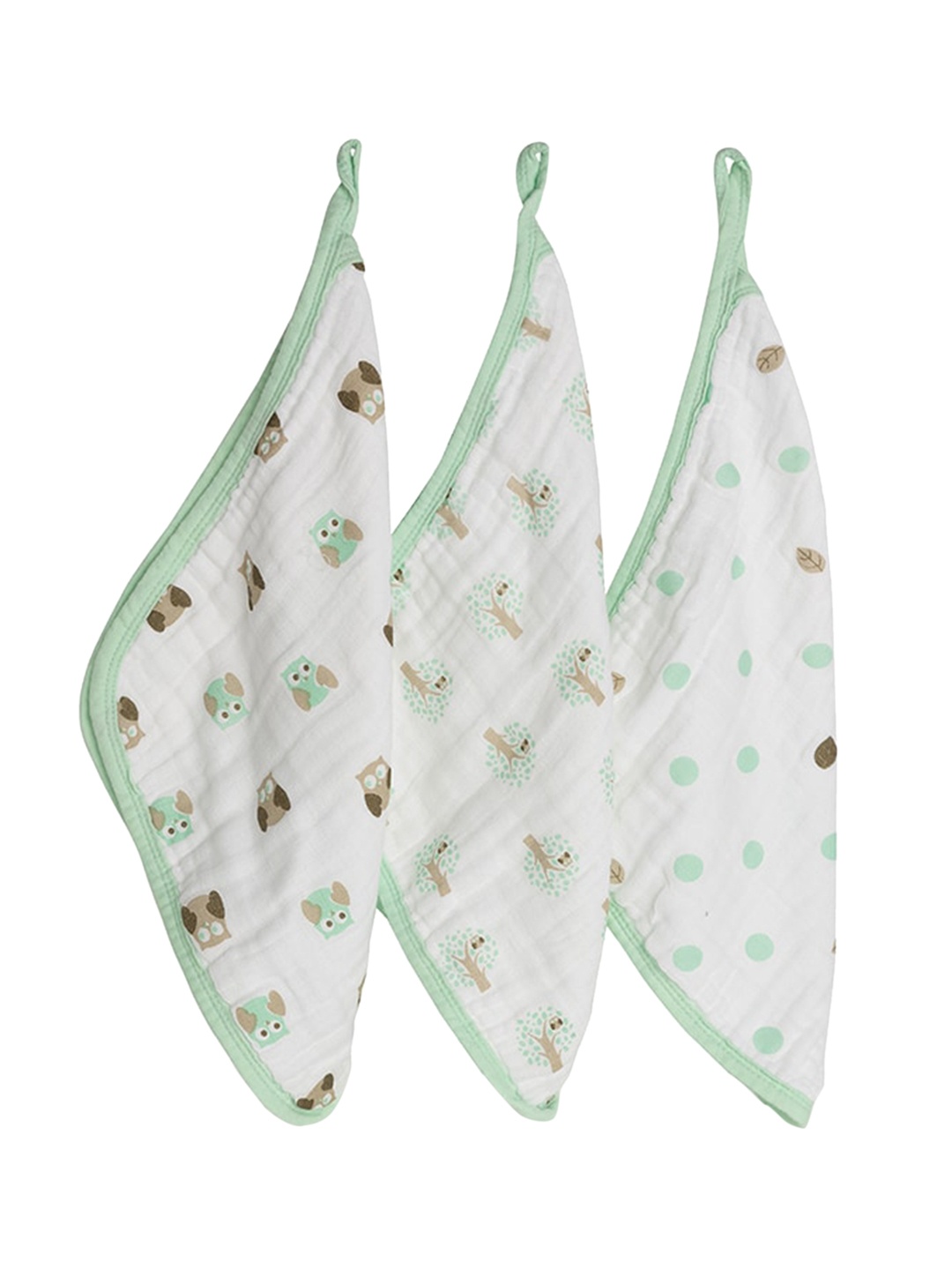 

KICKS & CRAWL Kids Pack Of 3 Mint Green Muslin Wash Cloths