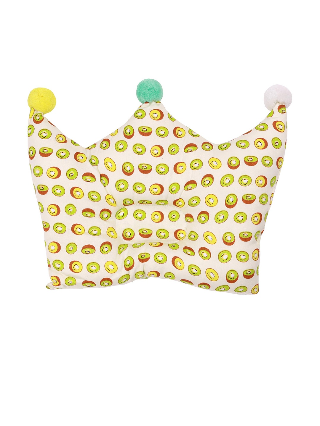 

KICKS & CRAWL Kids Yellow & Green Printed Cutie Kiwi Pom Crown Pillow