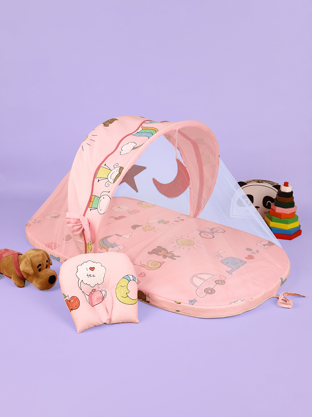 

KICKS & CRAWL Kids Pink & White Printed Mosquito Net Bed