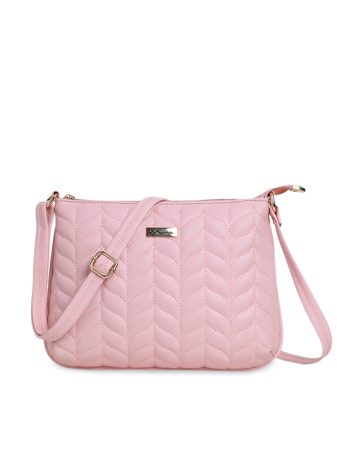 

SHINING STAR Peach-Coloured Textured PU Structured Sling Bag with Quilted