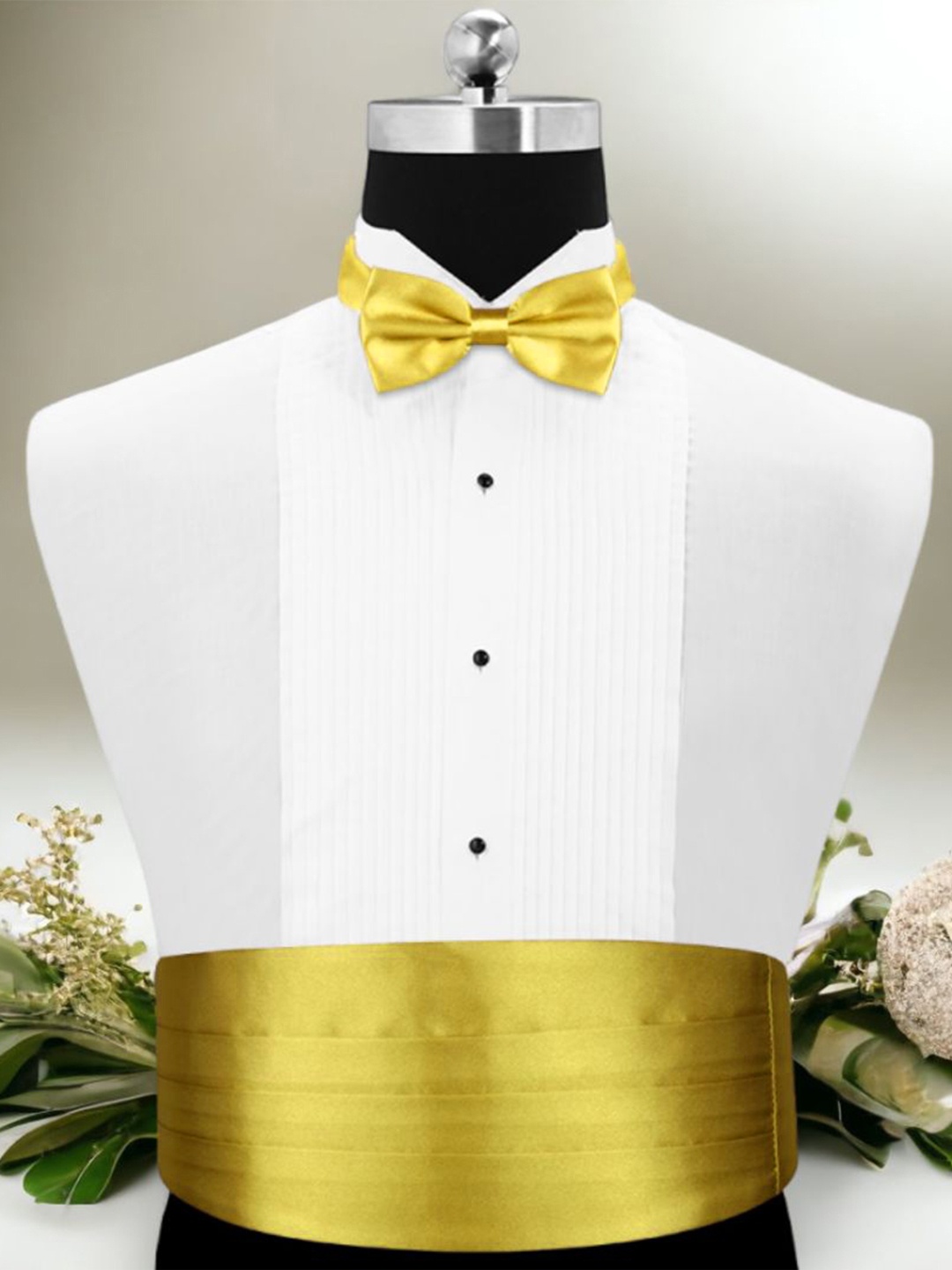 

PELUCHE Unisex Gold-Toned Satin Cummerband and Bow Tie Set