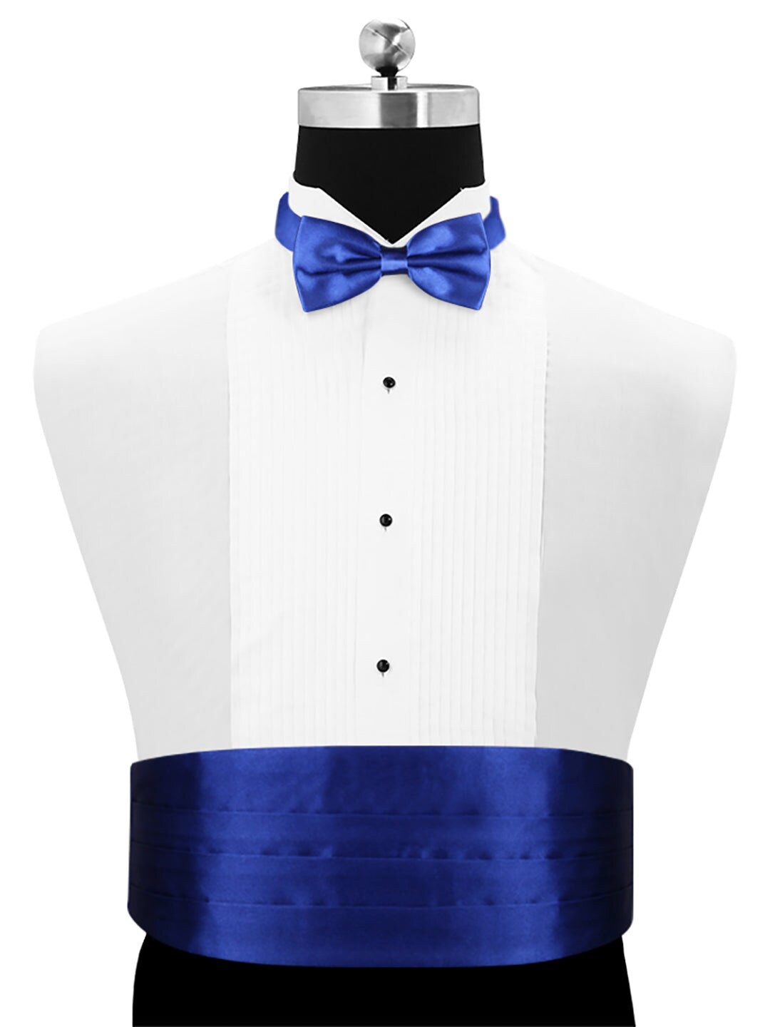 

PELUCHE Blue Solid Satin Bow Tie & Cummerbund Belt