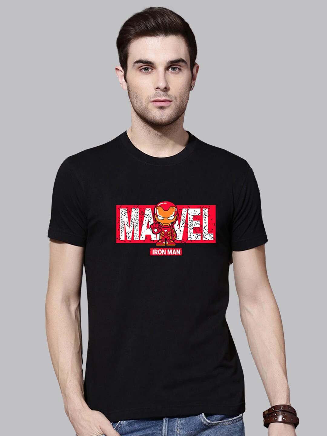 

VEIRDO Men Black Iron Man Printed T-shirt