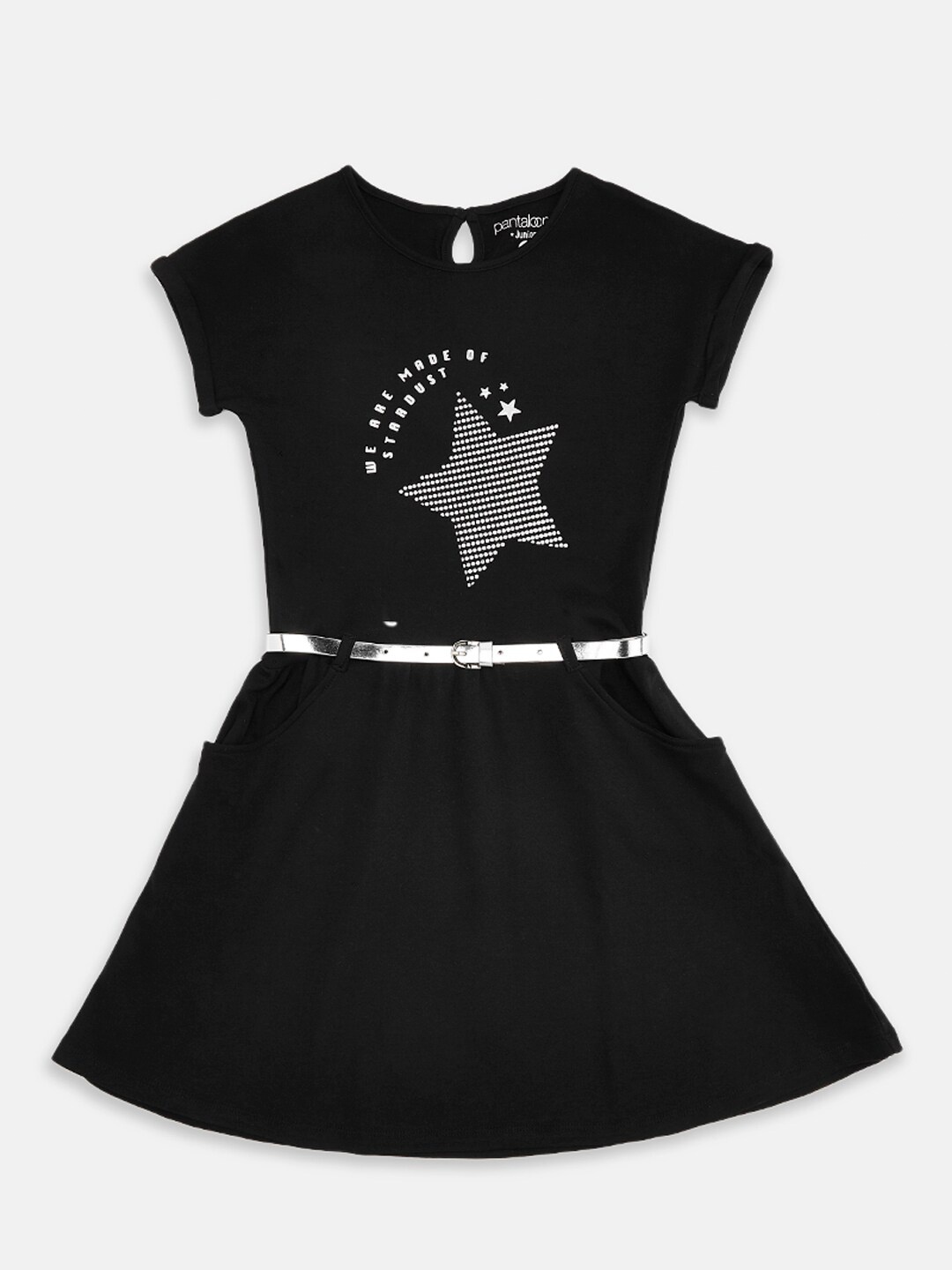 

Pantaloons Junior Girls Black & White Printed Round Neck Cotton Fit & Flare Dress
