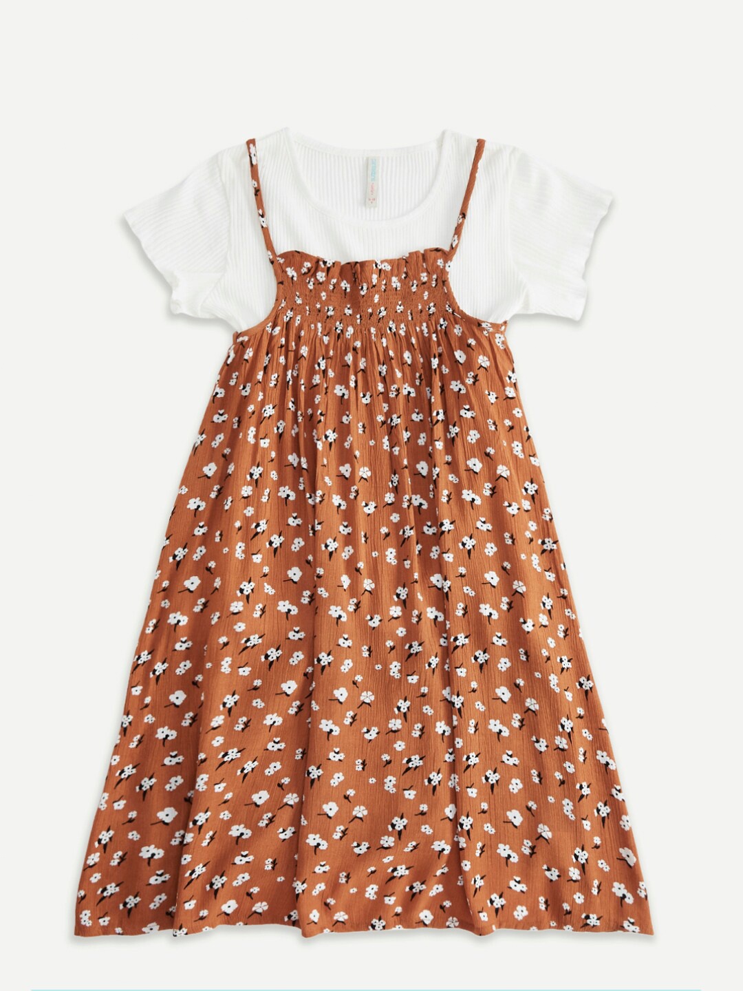 Pantaloons Junior Girls Orange Floral A-Line Dress