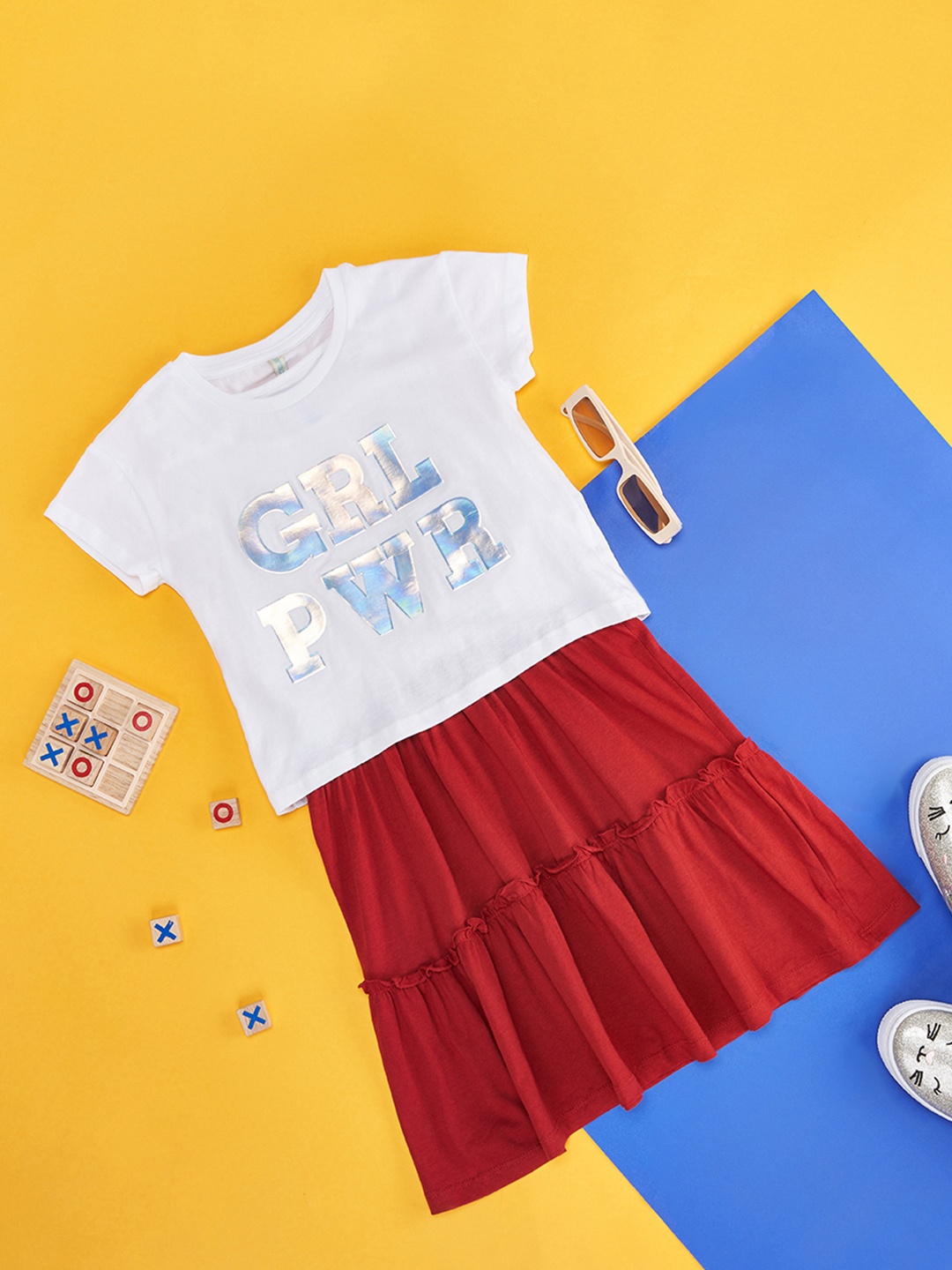 

Pantaloons Junior Girls Red & White Pure Cotton A-Line Dress