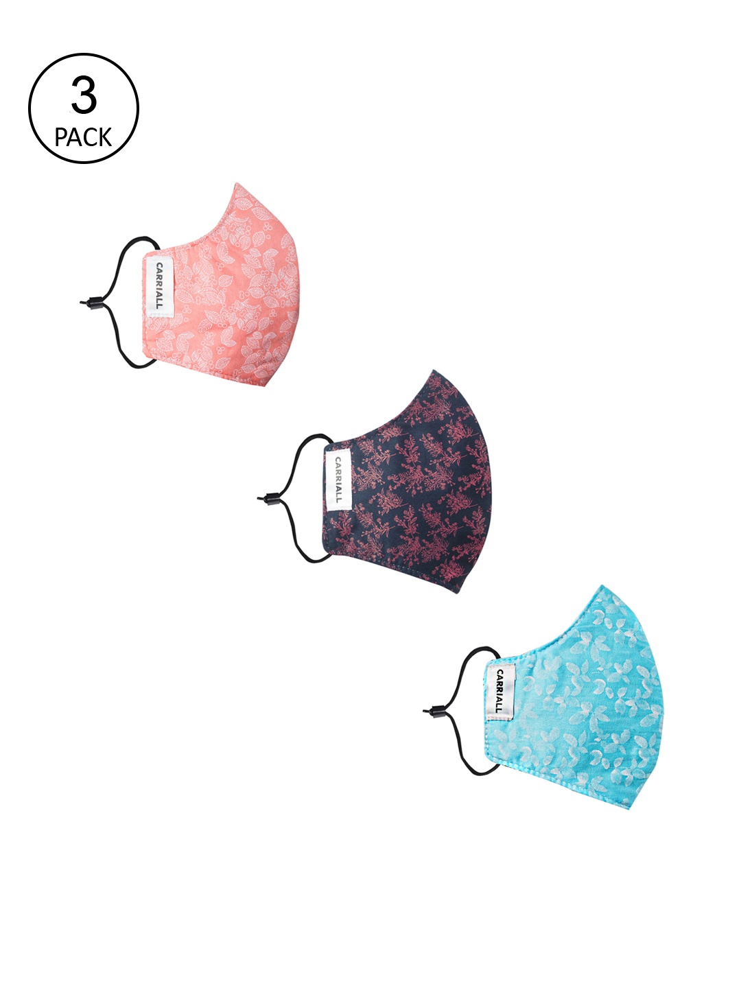 

CARRIALL Unisex Pack Of 3 Assorted 3-Layer Reusable Cotton Cloth Masks