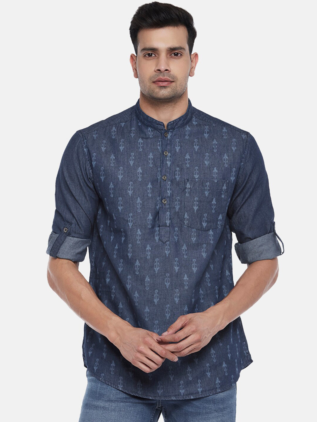 

indus route by Pantaloons Men Blue Printed Kurta