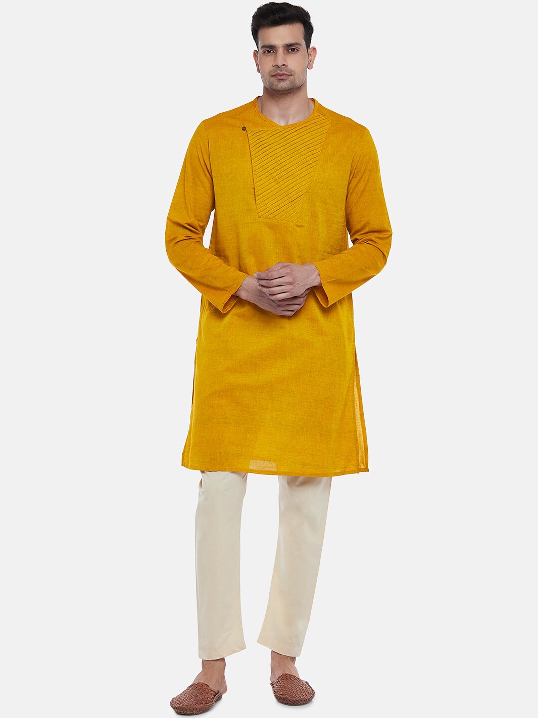 

indus route by Pantaloons Men Mustard Yellow Kurta