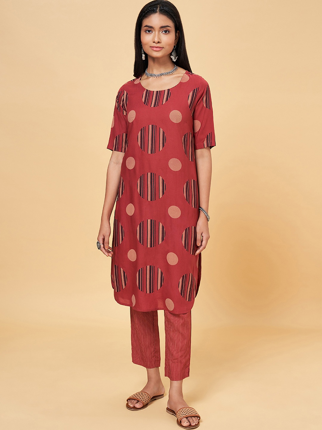 

RANGMANCH BY PANTALOONS Women Rust Printed Kurti Set
