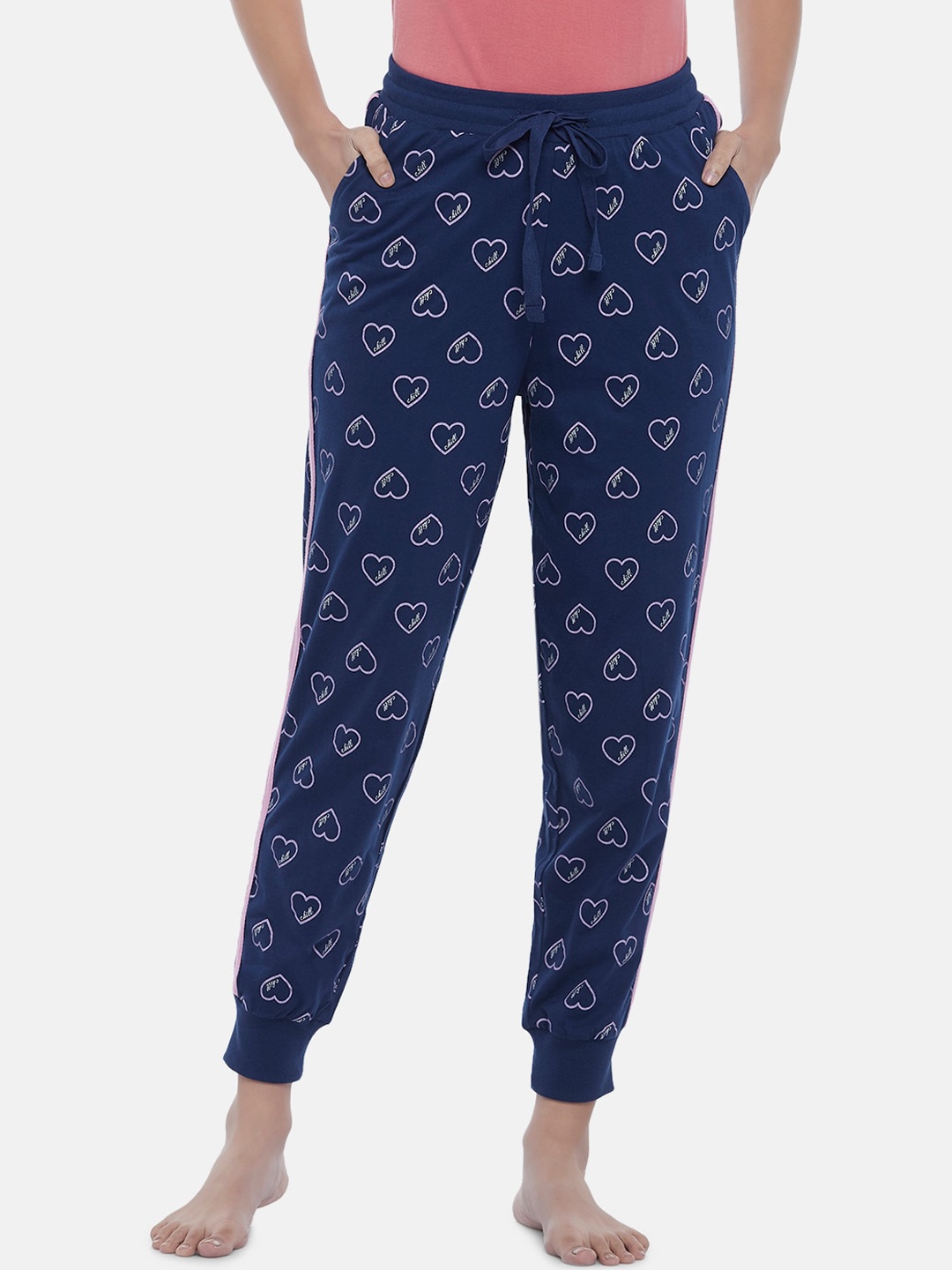

Dreamz by Pantaloons Women Navy Blue Printed Pure Cotton Joggers