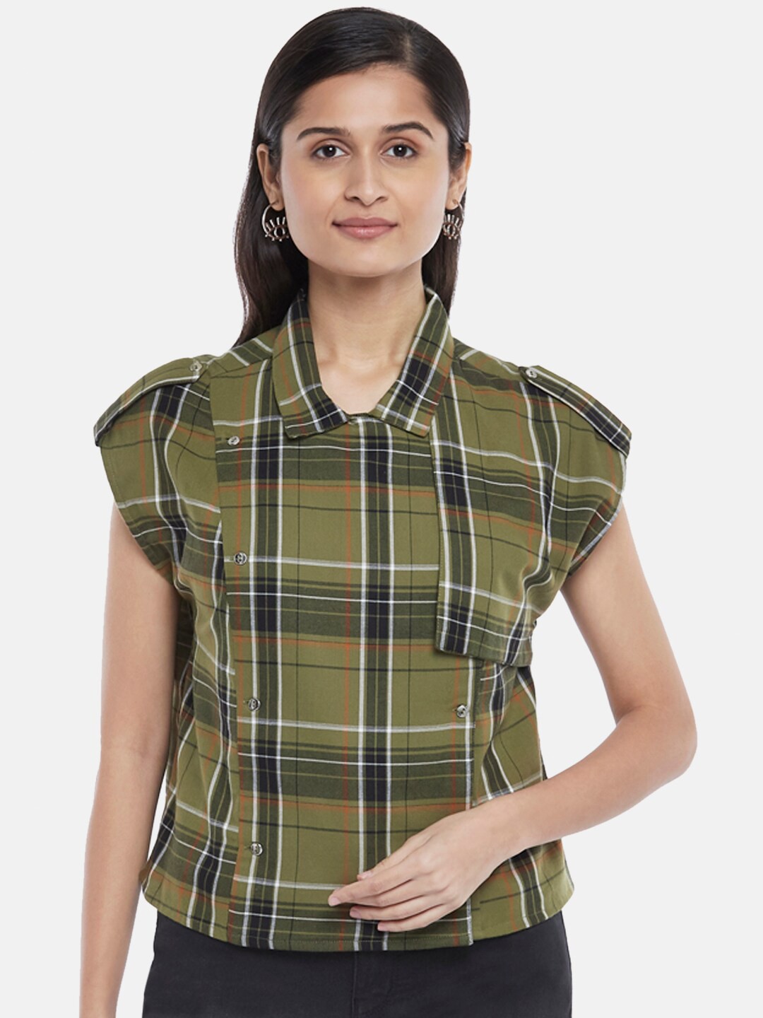 

SF JEANS by Pantaloons Olive Green Checked Top