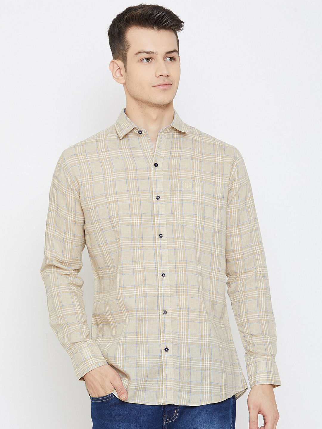 

Duke Men Khaki Slim Fit Tartan Checks Cotton Checked Casual Shirt