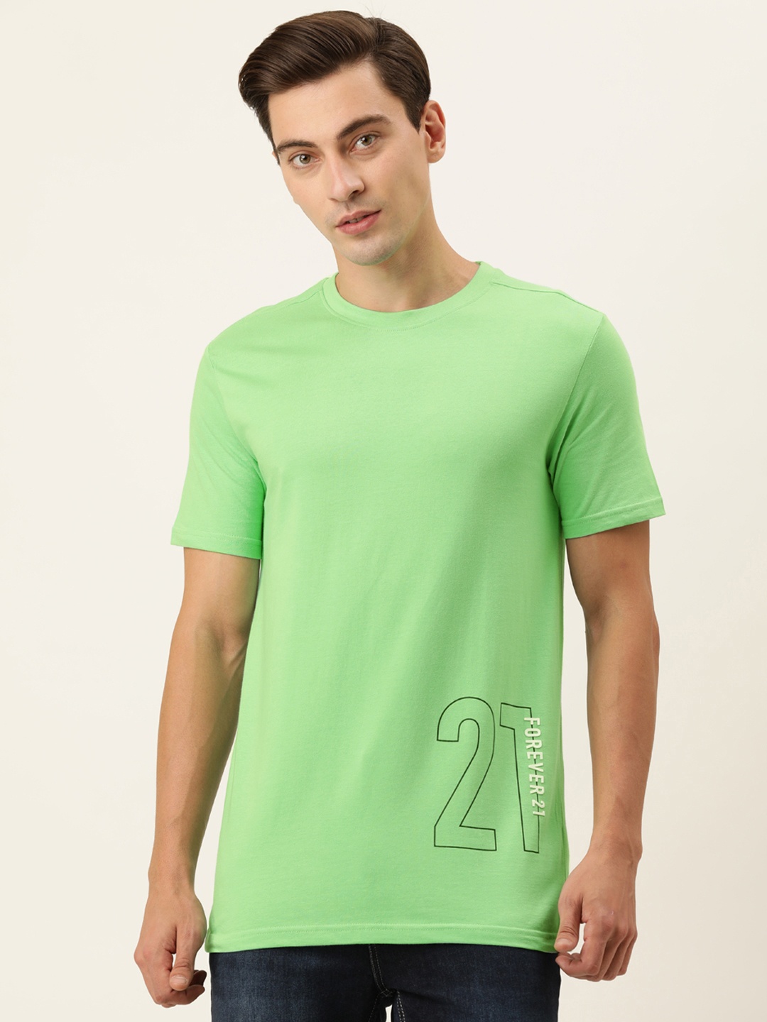 

FOREVER 21 Men Sea Green Typography Printed T-shirt