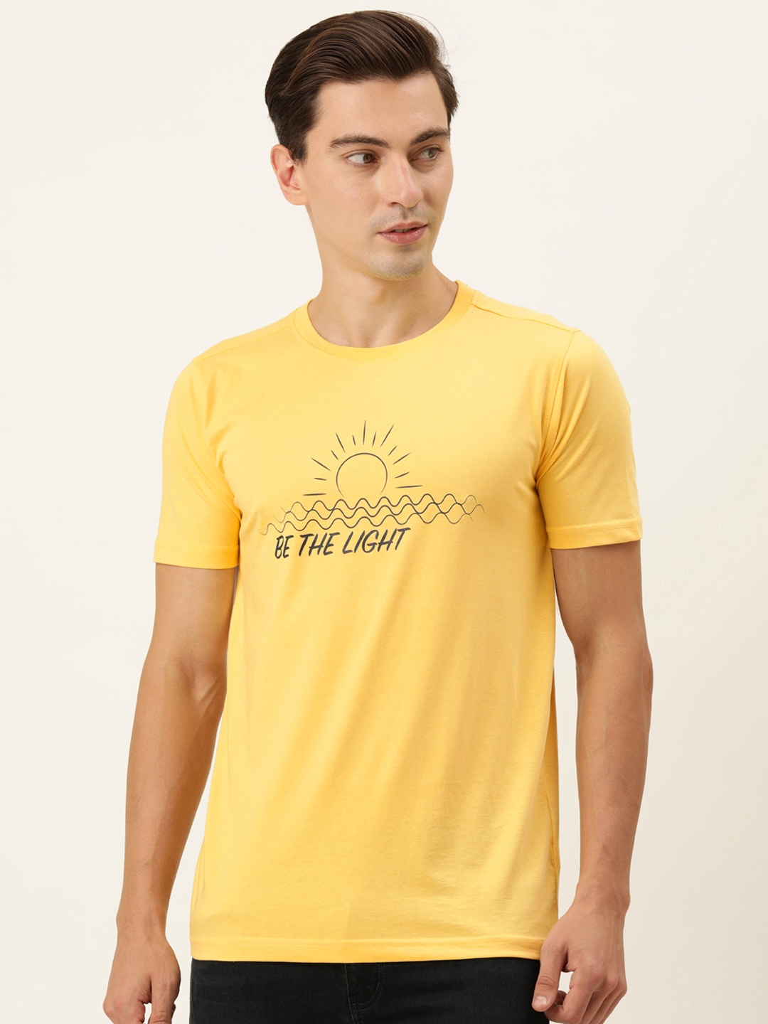 

FOREVER 21 Men Yellow Typography Printed T-shirt