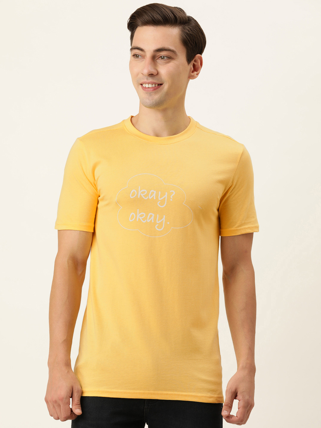 

FOREVER 21 Men Yellow Typography Printed T-shirt