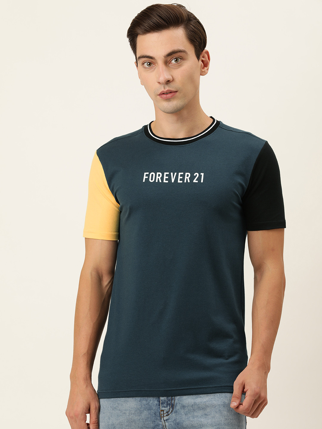 

FOREVER 21 Men Teal Blue Typography Printed T-shirt