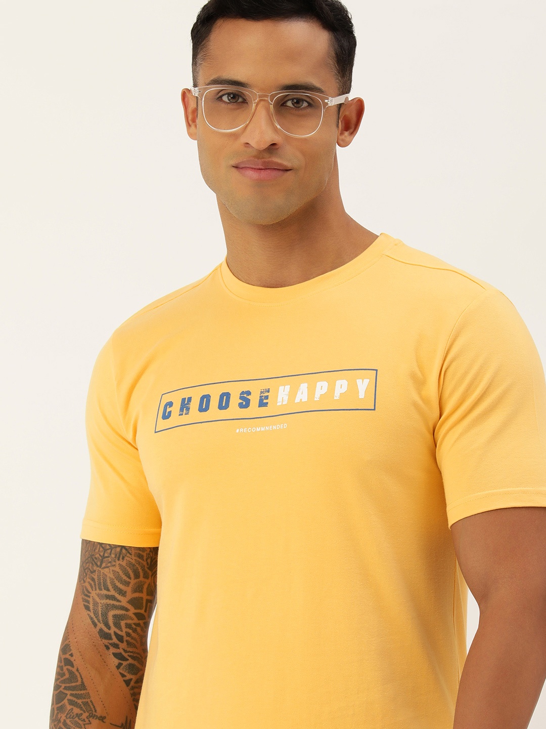 

FOREVER 21 Men Yellow Typography Cotton T-shirt