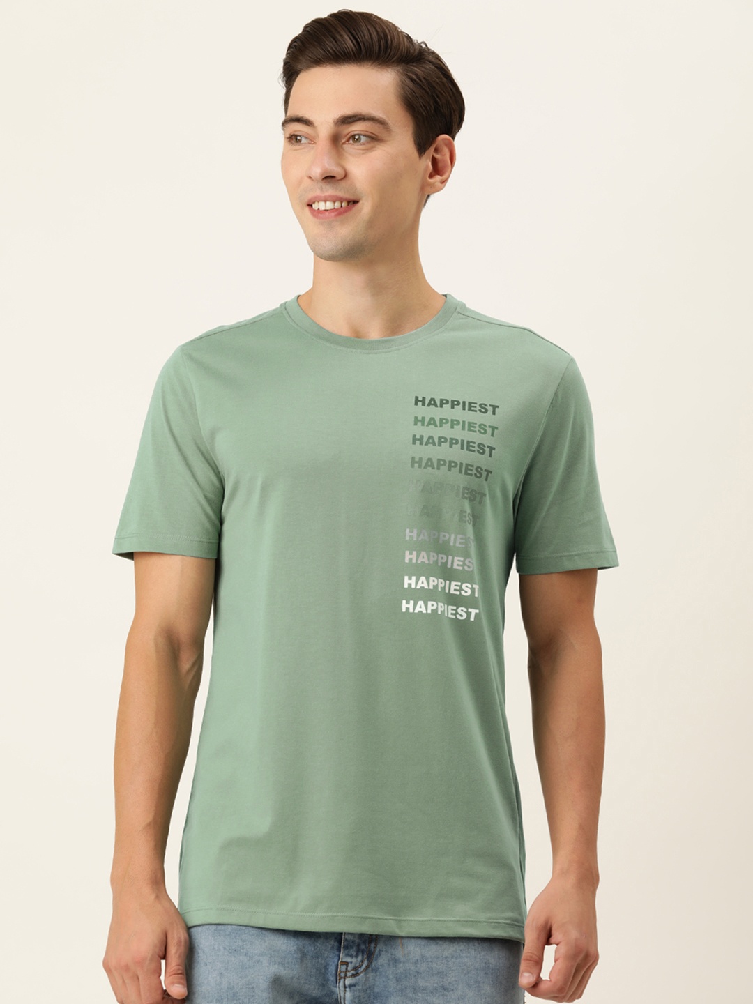 

FOREVER 21 Men Sea Green Typography Printed T-shirt