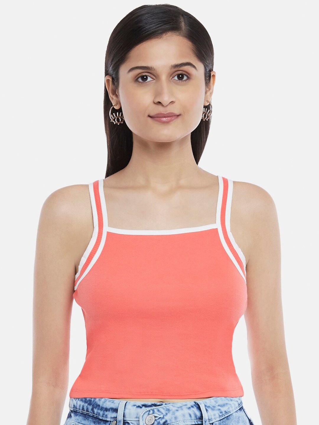 

People Orange & White Pure Cotton Crop Top