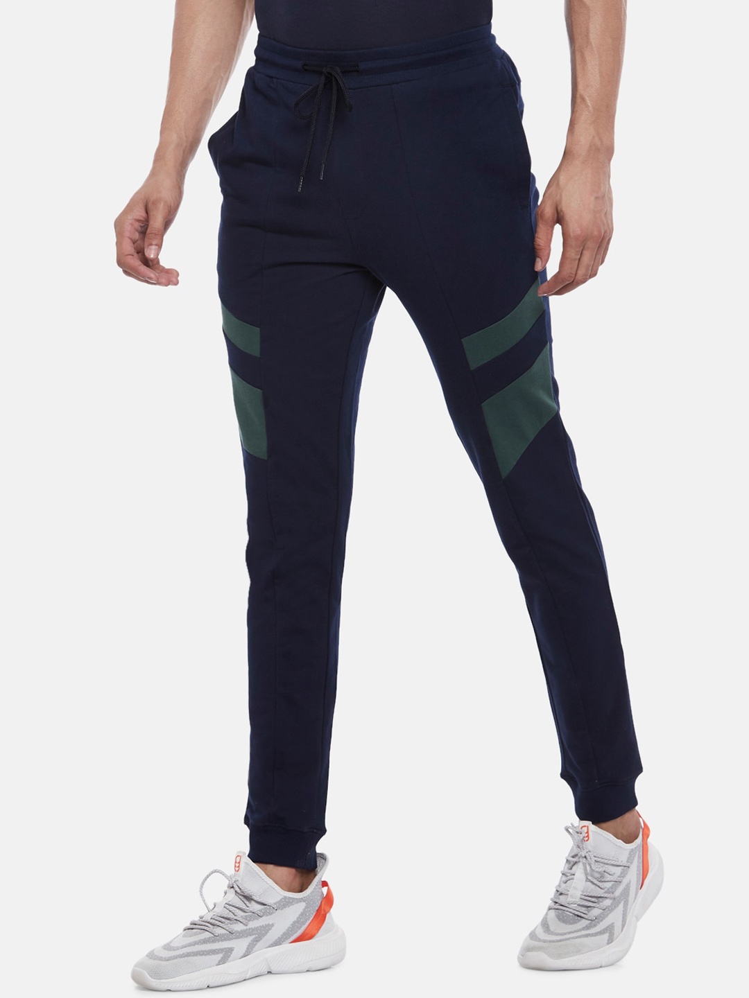 

Ajile by Pantaloons Men Navy Blue Solid Pure Cotton Slim-Fit Joggers