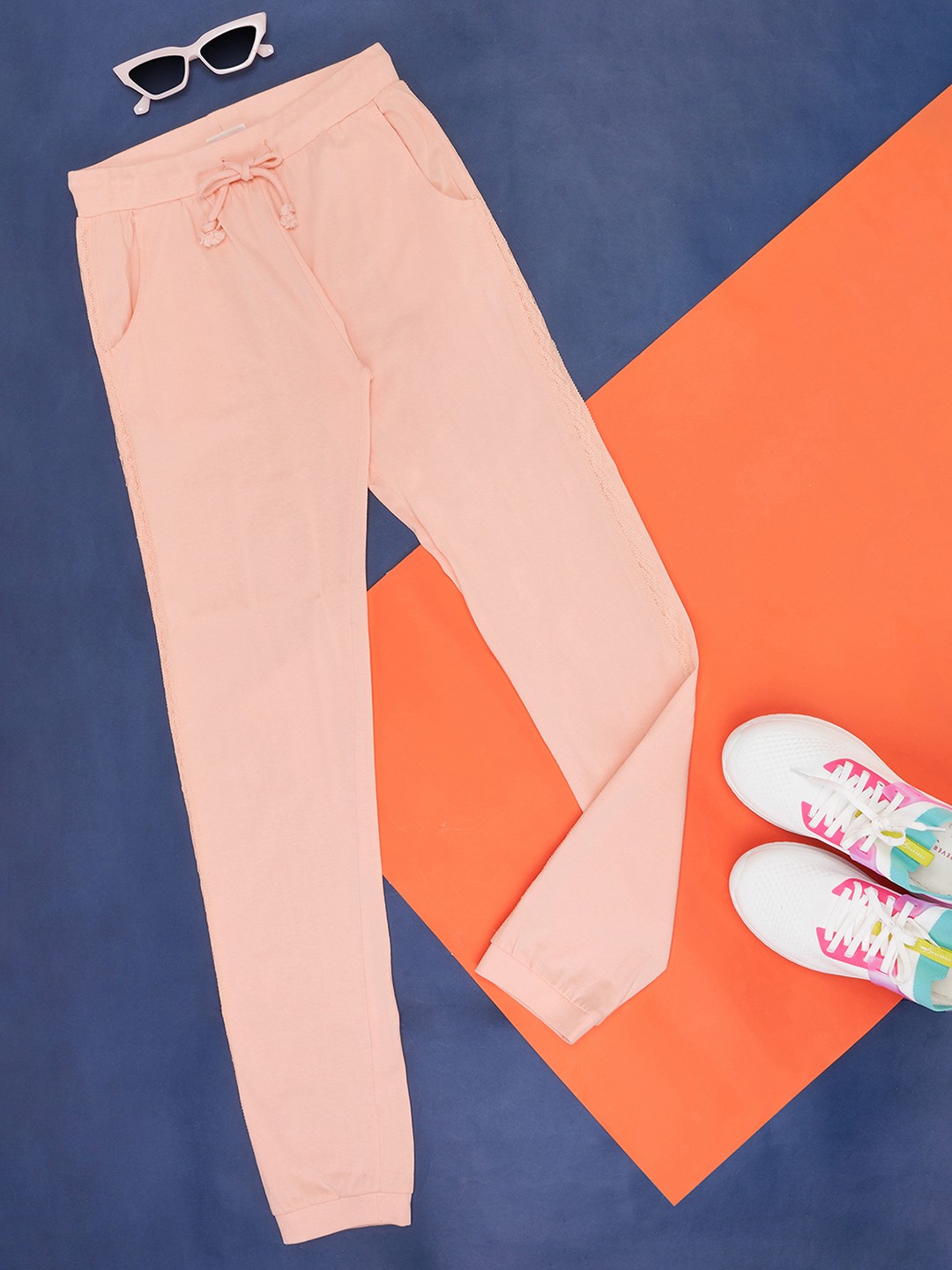

Pantaloons Junior Girls Peach Solid Pure Cotton Joggers